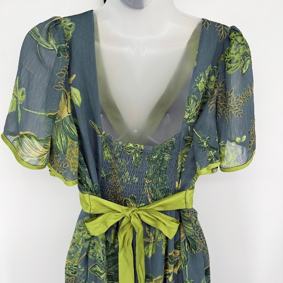 Jonathan Martin Y2K Floral Midi Dress Women's 10 Green Empire Waist Fairy Boho - Picture 8 of 16